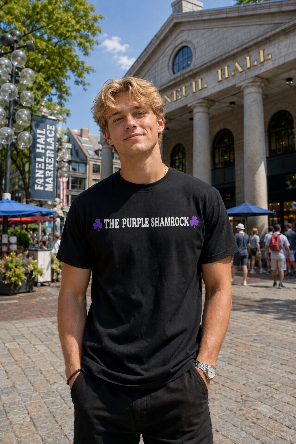 The Purple Shamrock  - Black T-Shirt